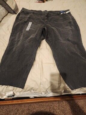 Womans Old Navy Mid Rise Boyfriend Black Washed Distressed Jeans Plus Size 26